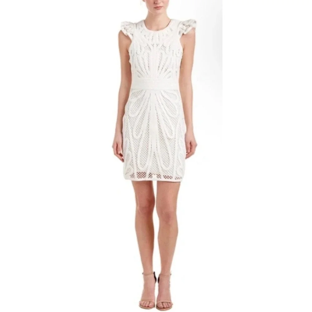 Maje Renaldi Sheath Mini Dress Ivory Cream White Crochet Women's Size 2‎